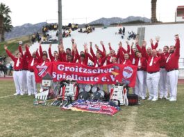 Gelungener WM-Auftritt: Die Groitzscher Spielleute errangen im vergangenen Jahr drei dritte Pl&auml;tze in Palm Springs. Beim diesj&auml;hrigen Musikfest wollen sie die Qualifikation f&uuml;r die n&auml;chstj&auml;hrige Deutsche Meisterschaft perfekt machen.Foto: privat