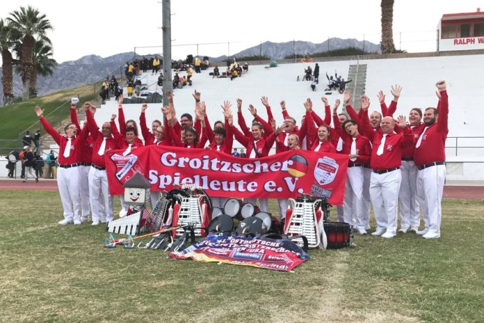 Gelungener WM-Auftritt: Die Groitzscher Spielleute errangen im vergangenen Jahr drei dritte Pl&auml;tze in Palm Springs. Beim diesj&auml;hrigen Musikfest wollen sie die Qualifikation f&uuml;r die n&auml;chstj&auml;hrige Deutsche Meisterschaft perfekt machen.Foto: privat