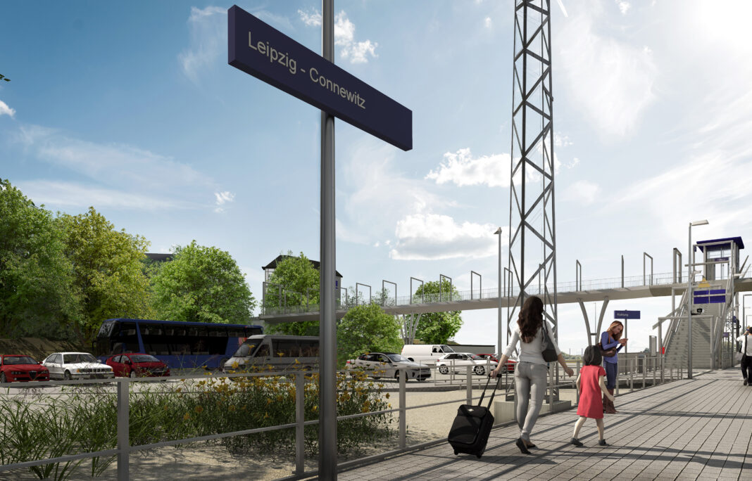 So soll es einmal aussehen: Die Fußgängerbrücke am S-Bahnhof Connewitz wird ab Anfang 2024 erweitert.