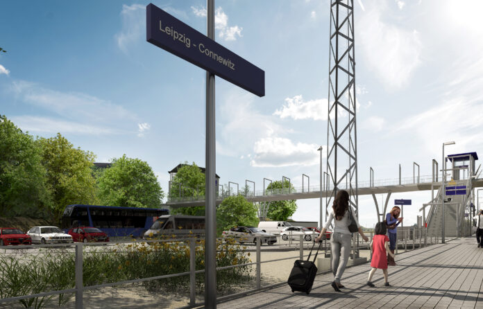So soll es einmal aussehen: Die Fu&szlig;g&auml;ngerbr&uuml;cke am S-Bahnhof Connewitz wird ab Anfang 2024 erweitert.