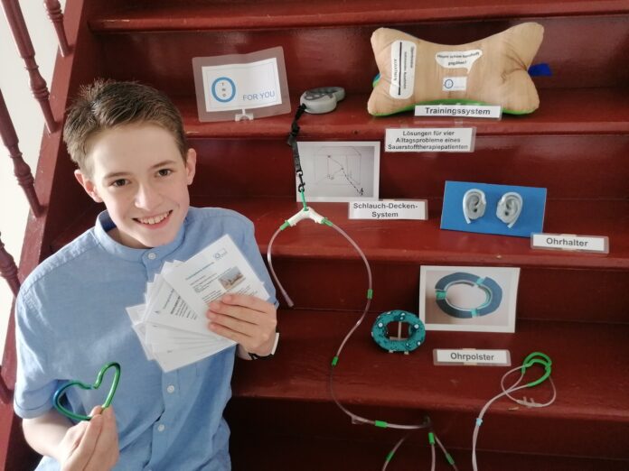 Aeneas Neumann (13) will seinem Opa die Sauerstofftherapie erleichtern. F&uuml;r sein Projekt erh&auml;lt der Sch&uuml;ler des Lerchenberggymnasiums Altenburg den Sonderpreis der Christoffel-Blindenmission (CBM) &bdquo;Innovationen f&uuml;r Menschen mit Behinderungen&ldquo;. Foto: Patricia Neumann