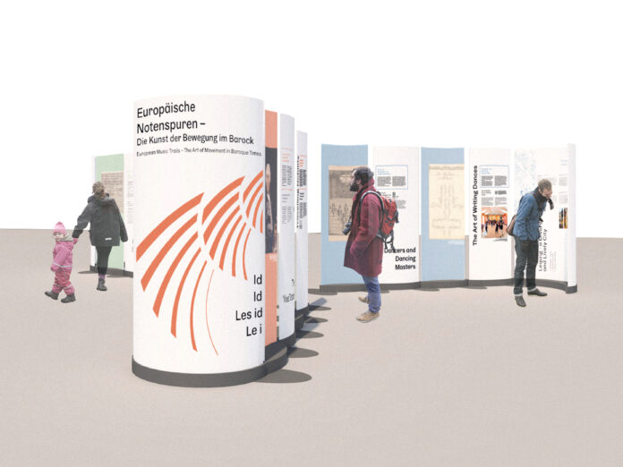 Wanderausstellung im HBF Leipzig Bis zum 3. März ist die Wanderausstellung „Europäische Notenspuren: Die Kunst der Bewegung im Barock“ in den Promenaden Hauptbahnhof Leipzig zu Gast. Illustration: Michelle Berger
