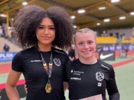Gl&uuml;ckwunsch an Sprinterin Sherin Kimuanga (l.): Sie holte sich in Dortmund den U20-Hallenmeistertitel. Foto: privat