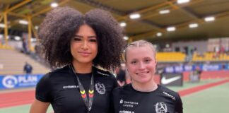 Glückwunsch an Sprinterin Sherin Kimuanga (l.): Sie holte sich in Dortmund den U20-Hallenmeistertitel. Foto: privat