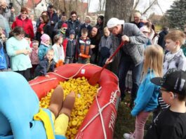 1000 Gummienten werden beim "Eilenburger Gezwitscher" auf dem M&uuml;hlgraben ins Rennen geschickt. Foto: Stadtverwaltung Eilenburg