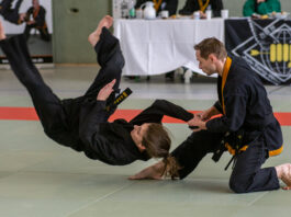 Wurftechniken &ndash; wie hier von Marcus und Katharina Frenkel demonstriert &ndash; z&auml;hlen neben dynamischen Hebel- und Tritttechniken zu den Besonderheiten des Hapkido. Foto: privat