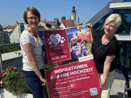 Antje Staacke (l.) und Doreen Barz organisieren die Hochzeitsmesse Leipzig in der LVZ-Kuppel. Foto: Annett Riedel