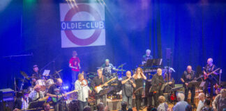 Alle vierzehn Musiker auf einen Blick und dem Publikum im Tanzrausch. Foto: Anke Herold