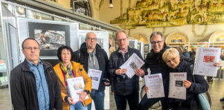 So sehen Sieger aus: Jens Uwe Andre, Evelyn Zacharias, Andre' Heidner, Thomas Kube, Günther Schule und Sylvia Jassmann (v.li.) im Bahnhof Dresden-Neustadt. Foto: Angelika Schulze.