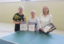 Nichtaktive kämpfen in Sitten im Tischtennis um den Sieg Rita Goldschmidt (v.l.), Kerstin Guth und Kerstin Ossenkopp. Foto: privat