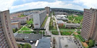 Ein Blick von oben auf die Stuttgarter Allee, den wichtigsten Bou- levard von Gr&uuml;nau: Die Kunstwerke in dem Stadtviertel aus DDR- Zeiten sollen nun erfasst werden. Foto: Andreas D&ouml;ring