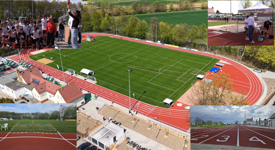 Blick auf die neue Anlage des Leichtathletikclub Krostitz mit Tartanbahn Blick auf die neue Anlage des LAC Krostitz mit Tartanbahn