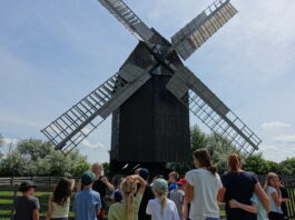 Lernen au&szlig;erhalb des Klassenzimmers: An der Bockwindm&uuml;hle Hohenroda erleben Sch&uuml;lerinnen und Sch&uuml;ler Geschichte mit allen Sinnen. Foto: Andrea Heyn