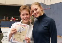 Aus Rodewisch konnte Alexander Blanke - hier mit Trainerin Leonie Erlebach - die Bronze-Medaille bei den U13 Landesmeisterschaften im Judo mitnehmen. Foto: JSV Eilenburg