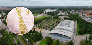 Leipzig plant Sportprogramm 2040: Neue Ballsporthalle und 30 Euro pro Vereinsmitglied Das Gelände rund um die Quarterback Immobilien Arena soll großflächig überarbeitet werden. Die Planungen sehen unter anderem den Bau einer Ballsporthalle sowie eines Parkhauses vor. Grafik: Wolfgang Sens / Christian Modla (Montage: ahr)